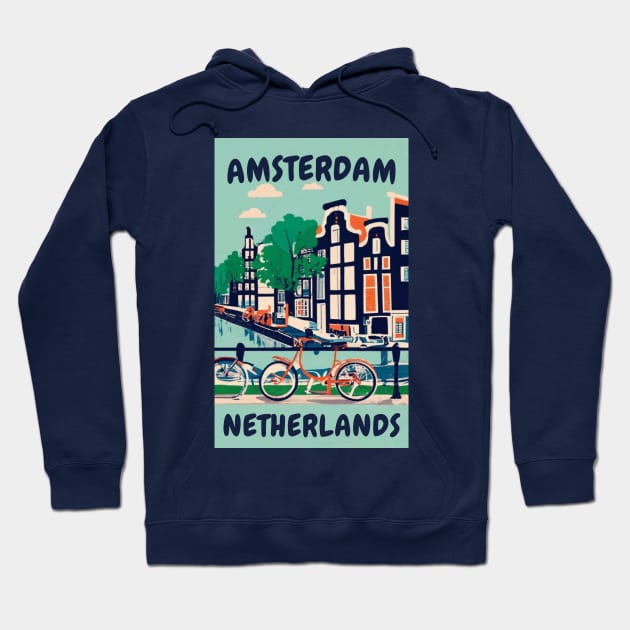 A Vintage Travel Art of Amsterdam - Netherlands Hoodie by goodoldvintage